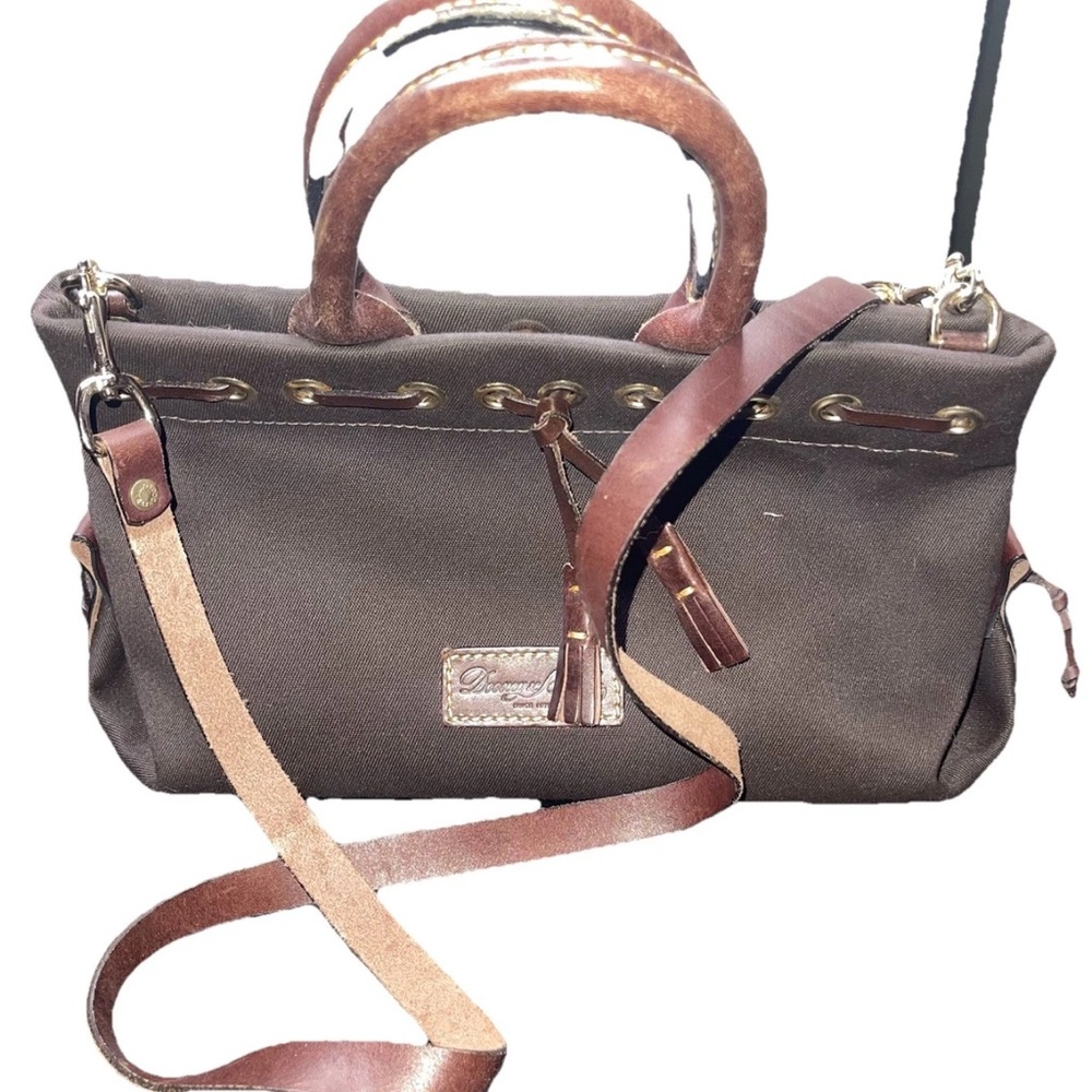Dooney & Bourke Wakefield Brown Oiled Canvas Leather Handle Tassel Tote/Satchel